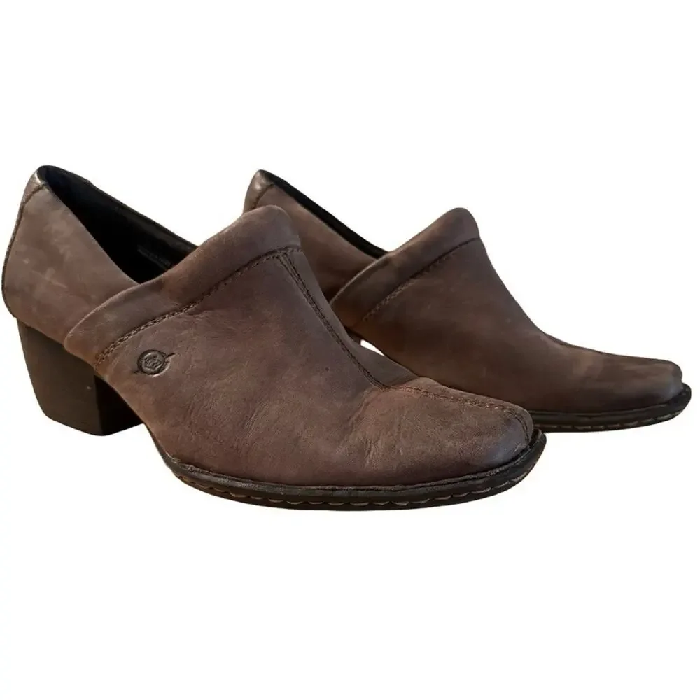 Born Kinney Brown Leather Ankle Booties Chunky Heel Raw Leather Boots Shoes 7.5